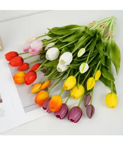 Artificial silicone tulip flowers bouquet, soft touch 5-branch fake flowers for home decor.