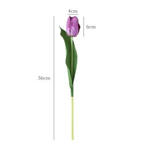 Fiore di tulipano artificiale in seta decorazione per matrimonio viola stelo unico 36cm