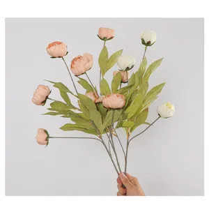 Artificial silk peony flower bouquet detail view, elegant home decoration floral prop.