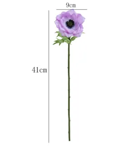 Artificial anemone flower detail shot showing 9cm width and 41cm height dimensions clearly.