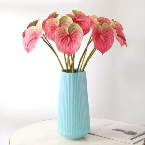 Artificial Anthurium Flower Simulation Plant Rubber Cloth Single Stem Home Hotel Room Decorative Floral Arrangement