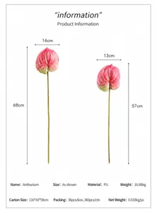 Artificial anthurium flower PU material realistic floral decor for home hotel interior display.