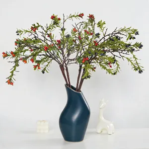 Artificial Firethorn Berry Branch Foam Fake Fruit Stem New Chinese Style Home Vase Floral Arrangement Decor
