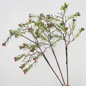 Artificial berry branch fake fruit stem home decor floral arrangement vase filler green leaves
