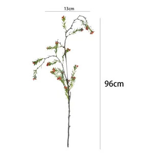Artificial firethorn berry branch for home decor, faux red fruit stem for vase display.