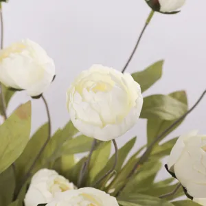 Artificial vintage ranunculus silk flowers 4 heads home decor wedding white floral arrangement