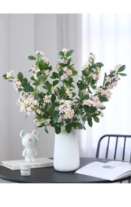 Künstliche Osmanthus Blumen Zweige mit Vase Heimdekoration Tischblumen Gesteck Arrangement