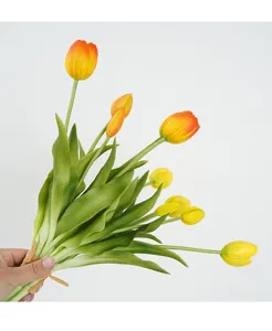 Artificial silicone tulip flower bouquet detail shot, perfect for home decor and tabletop display.