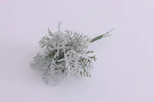 Detailed close-up of artificial frosted foliage leaves, perfect for floral arrangements.