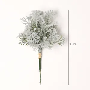 Artificial frosted leaf branch 21cm plush plant floral accessory for beautiful home decor
