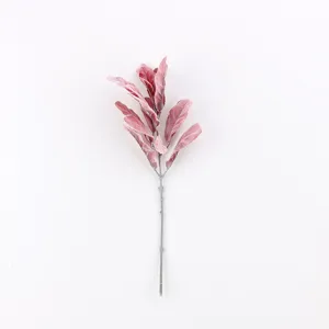 Artificial velvet plant leaf branch pink simulation foliage floral accessory for DIY decor
