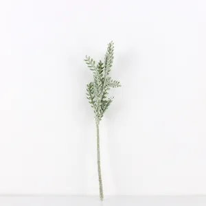 Artificial plant leaf detail, single stem flocked greenery branch for floral arrangement.
