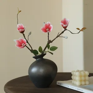 Artificial Magnolia Flower Branch Silk Green Plant Fake Floral For Wedding Home Outdoor Photography Decor