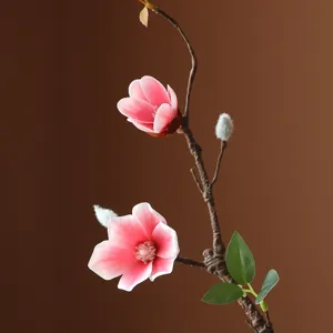 Artificial magnolia flower branch fake plant for home decor wedding party photography props