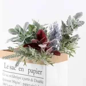 Artificial Plant Leaves Flocked Simulated Foliage Branches Floral Accessories For Home Decor DIY Craft Arrangement