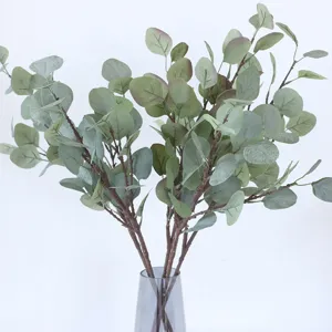 Artificial eucalyptus leaves branches greenery fake plant with glass vase for home decor