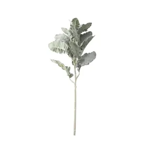Artificial plant leaves flocked green leaf branch for home floral arrangement decor main view.