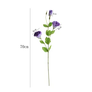 Artificial lisianthus flower branch purple home decor wedding floral arrangement 70cm height