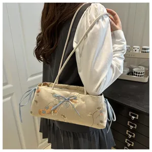 Chinese style vintage shoulder bag with cute bow, trendy fashion women underarm bag