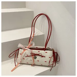 Sweet women cute bow single shoulder underarm bag red and white patterned fashion handbag