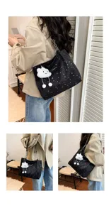 Fashionable large capacity tote bag for women with cute cloud pendant and star print.