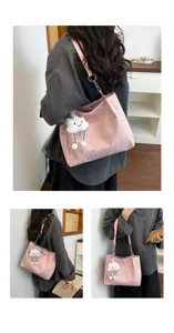Pink star tote bag with cute cloud charm, stylish large capacity shoulder bag for commuting.