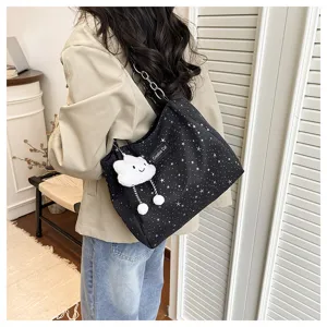 Korean fashion large capacity tote bag women star print casual shoulder underarm bag