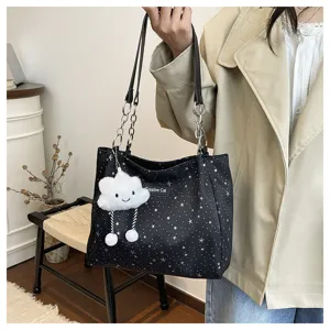 Women fashion large capacity tote bag with star print casual shoulder bag daily commuter bag