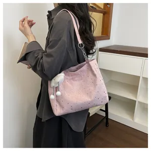 Korean fashion pink star tote bag for women, large capacity casual commuting shoulder bag