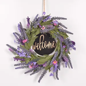 Purple Lavender Wreath Artificial Flower Door Hanging Wall Decor For Home Wedding Yard Party
