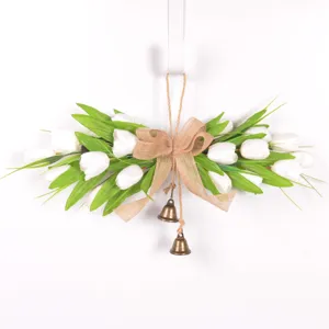 Artificial Tulip Wreath Door Hanging Decoration Silk Flower Farmhouse Wall Decor For Wedding Photography Props