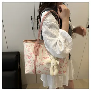 Borsa shopper grande da donna con stampa graffiti, elegante borsa a spalla per uso quotidiano.