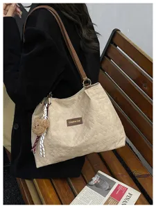 Borsa shopper in velluto a coste vintage grande capacita borsa a spalla con ciondolo