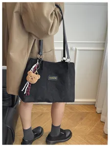 Borsa shopper nera rétro di grande capacità borsa a spalla casual borsa versatile da lavoro