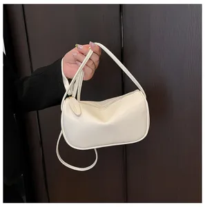 Weisse Leder Umhaengetasche, stilvolle Damen Dumpling Umhaengetasche, retro Alltagsdesign.
