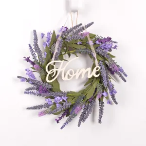 Artificial lavender wreath with wooden Home sign for front door wall decor home wedding