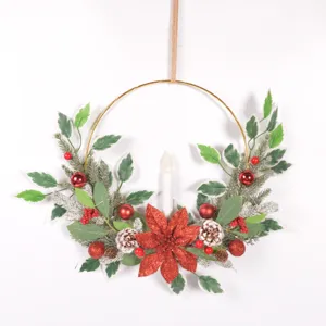 Christmas Wreath Pine Needle Berry Pinecone Artificial Flower Hanging Door Wall Decor Holiday Party Home Ornament