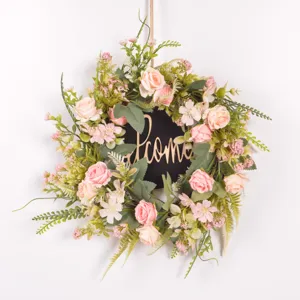 Nordic Style Artificial Rose Flower Wreath Door Hanging Green Plant Wall Decor For Home Wedding Party Decoration