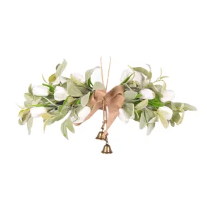 Guirlanda de flores de tulipán artificial con lazo de yute y campanas decoración