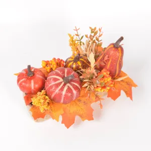 Autumn artificial pumpkin maple leaf detail for Thanksgiving table centerpieces decor.