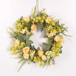 Artificial rose flower wreath door hanging Nordic green plant wall decor for home wedding