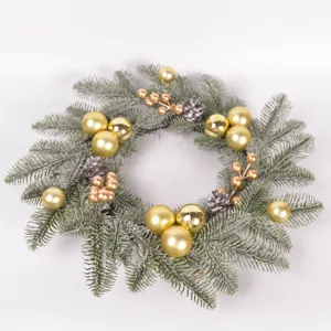 Christmas decorative wreath simulation pine needles with gold balls for holiday home door decor