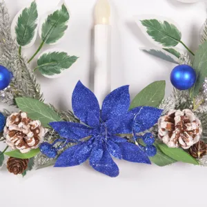 Christmas candle wreath wall hanging artificial poinsettia pine cone holiday home decor
