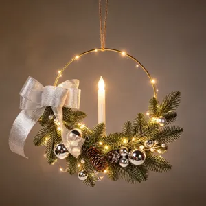 Christmas decoration wreath candlestick metal ring festive hanging ornaments led lights