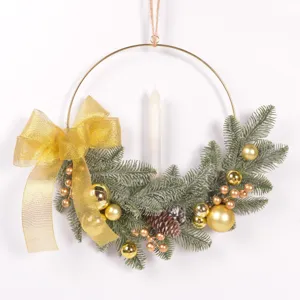 Christmas decorative candlestick wreath iron ring home festival hanging wall decor