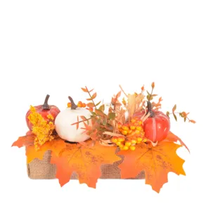 Autumn artificial pumpkin maple leaf centerpiece decoration for Thanksgiving Halloween table decor.