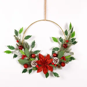Christmas wreath artificial pine needle wall hanging red berry festive home door decor