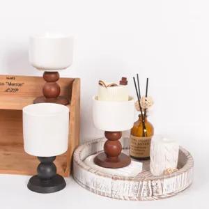 Set di portacandele in ceramica retro con base in legno decorazione dettaglio scena