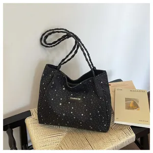 Borsa tote nera con stampa stelle da donna borsa a spalla alla moda casual borsa a mano