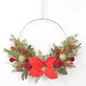 Weihnachten rot gold Metall Ring Kranz künstliche Weihnachtsstern beflockte Beeren Deko